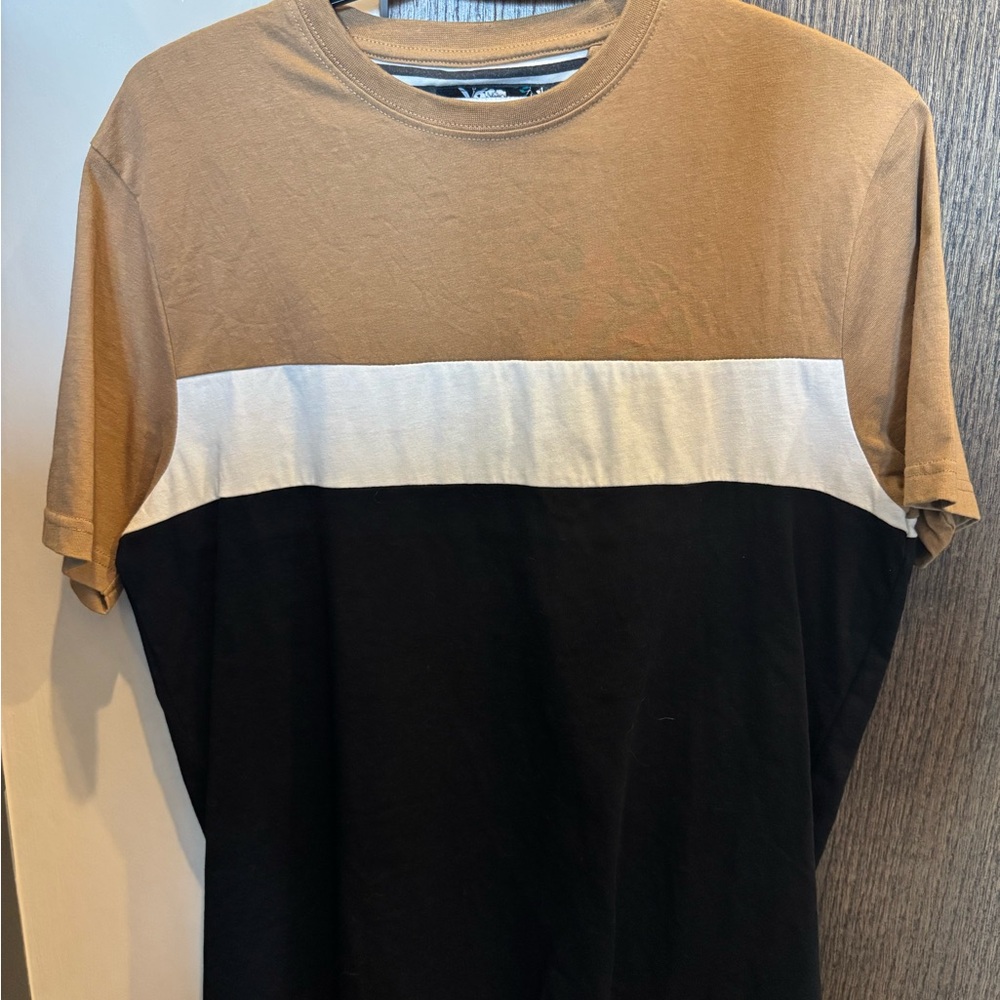Men's Color Block T-Shirt - Black, White, and Brown